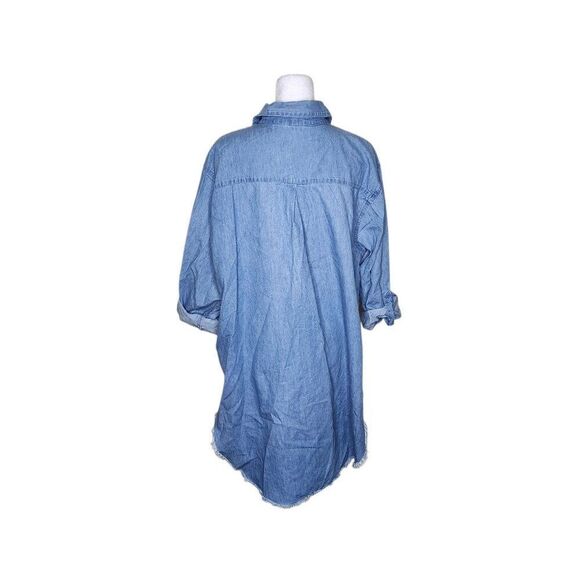 Taxi Shirt Dress Denim Jean Roll Tab Sleeve Womens 2XL Blue Raw Hem - Picture 6 of 11